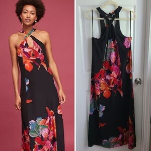 anthropologie x maeve • cayman tropical silk maxi dress